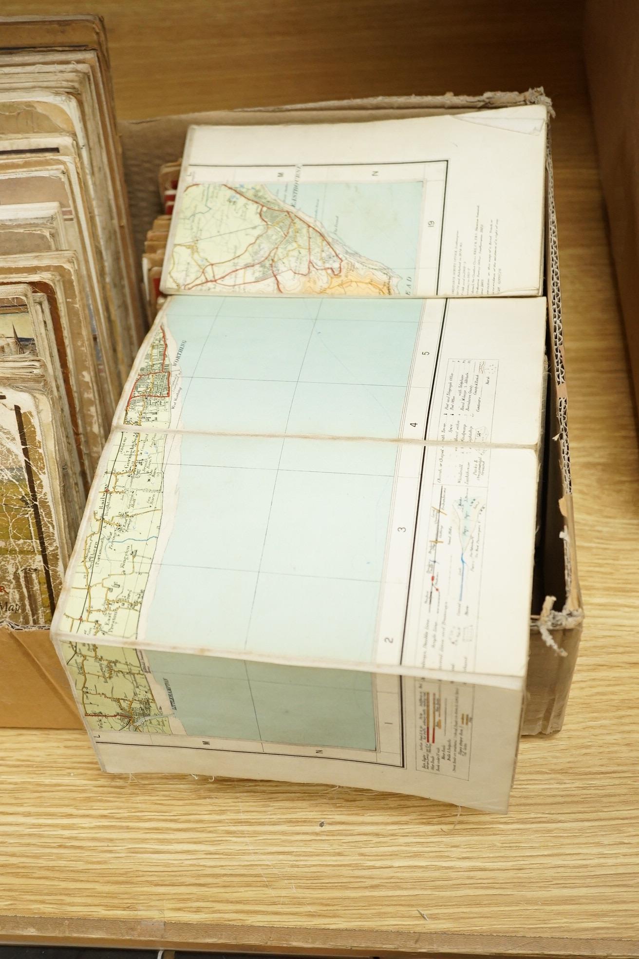 Twenty, one inch Ordnance Survey maps, together with thirty Ordnance Survey Tourist Maps, etc, 1920s/30s (50). Condition - poor to fair.